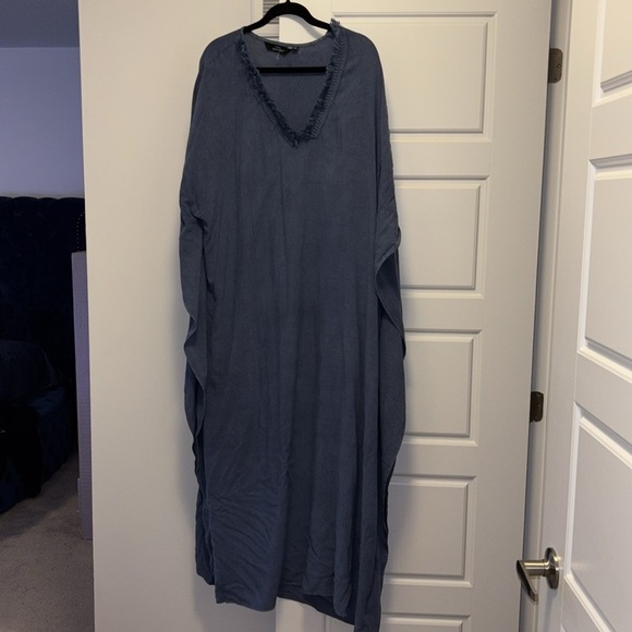Vintage style Rayon  Long KAFTAN  MAXI DRESS Blue One Size - Picture 12 of 12